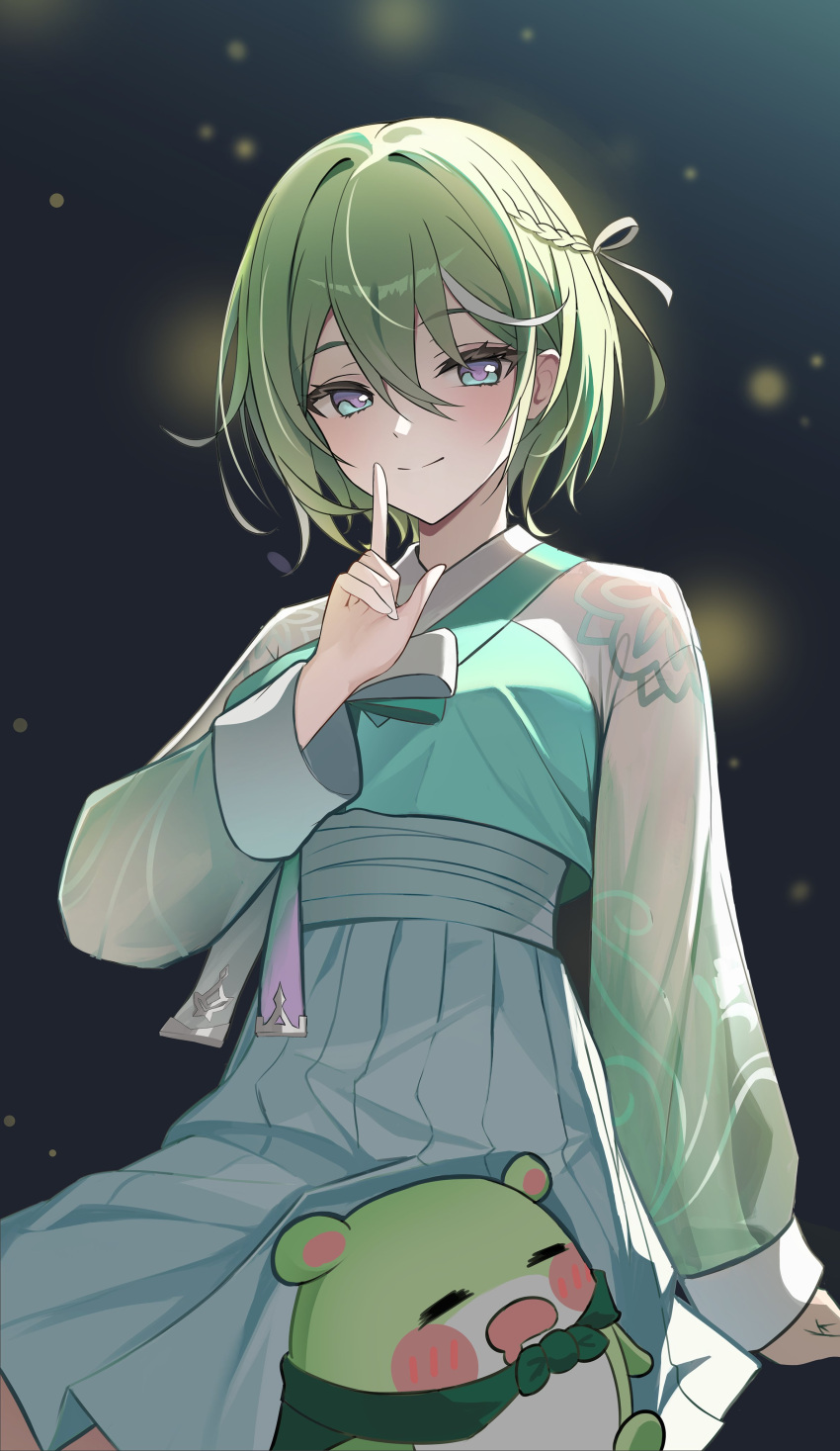 1girl, absurdres, blue_eyes, braid, chico_(yuzuha_riko), closed_mouth, crop_top, crop_top_overhang