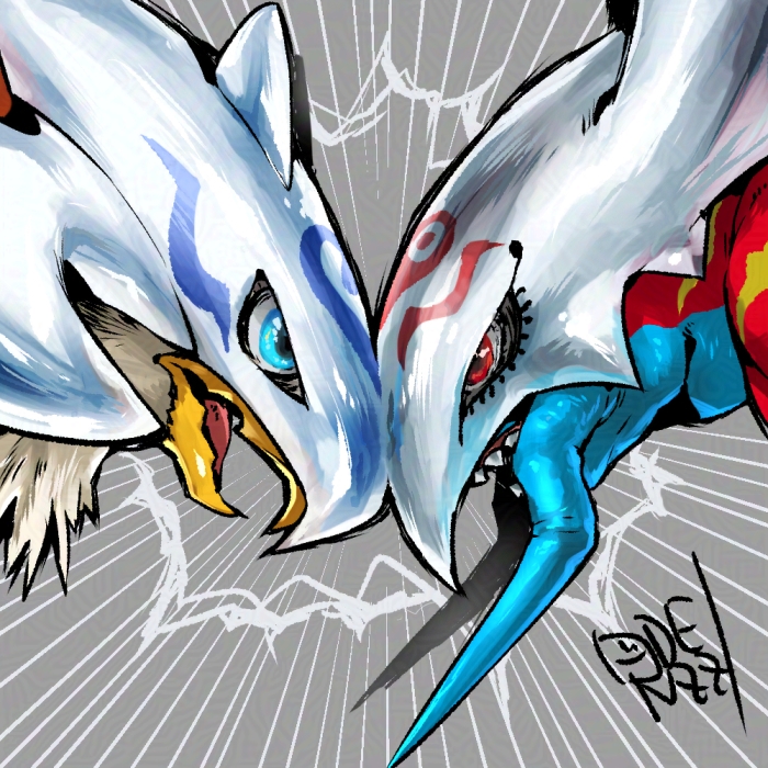 beak, bird, digimon, digimon_(creature), green_eyes, grey_background, helmet, holsmon
