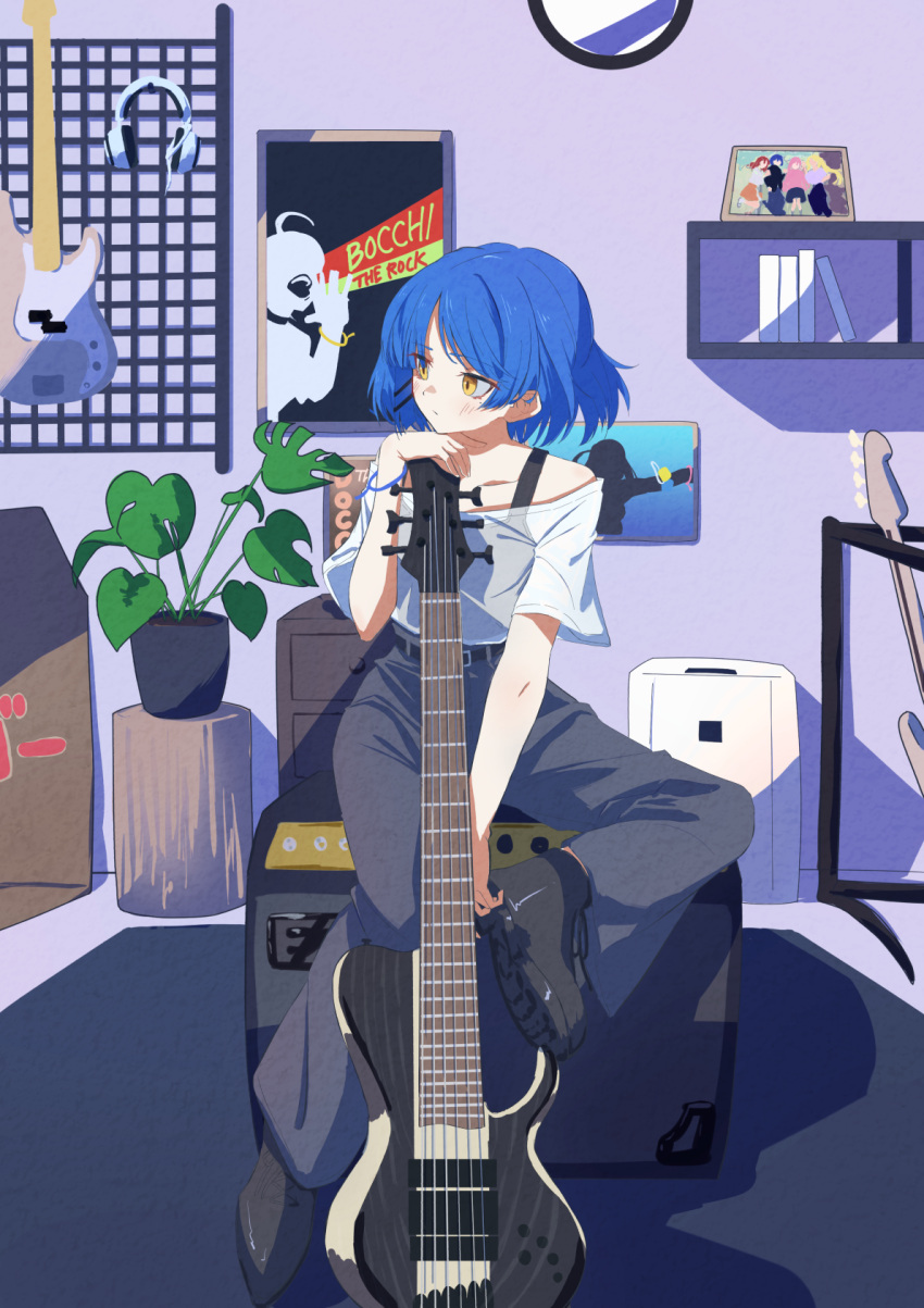 1girl, 6-string_bass_guitar, ahoge, album_cover, album_cover_redraw, amplifier, bass_guitar, black_boots