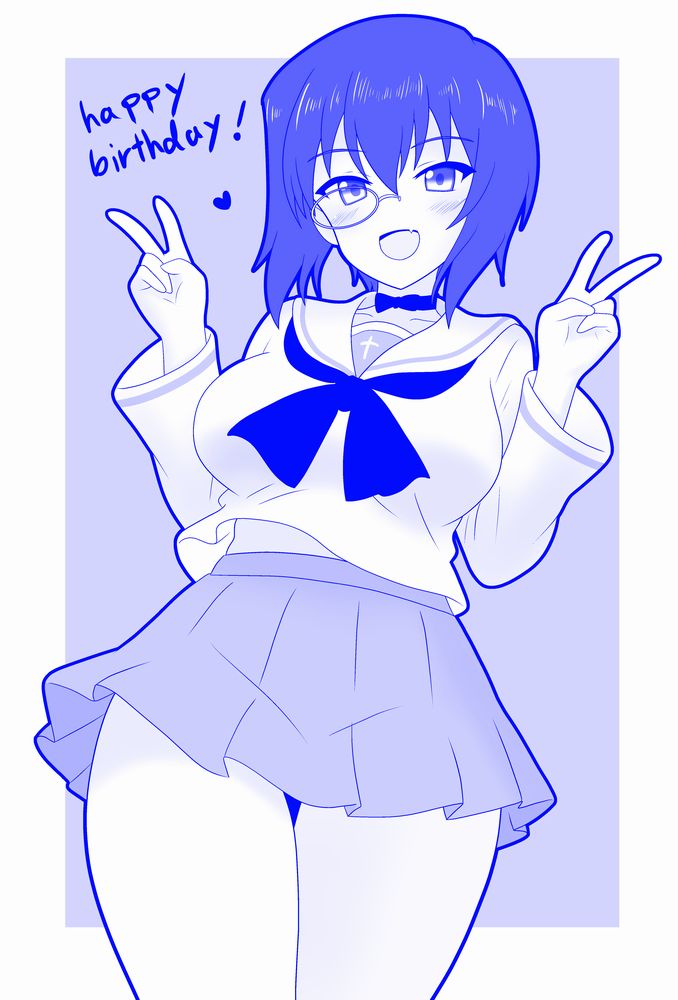 1girl, birthday, blouse, blue_theme, bob_cut, bow, bow_choker, choker