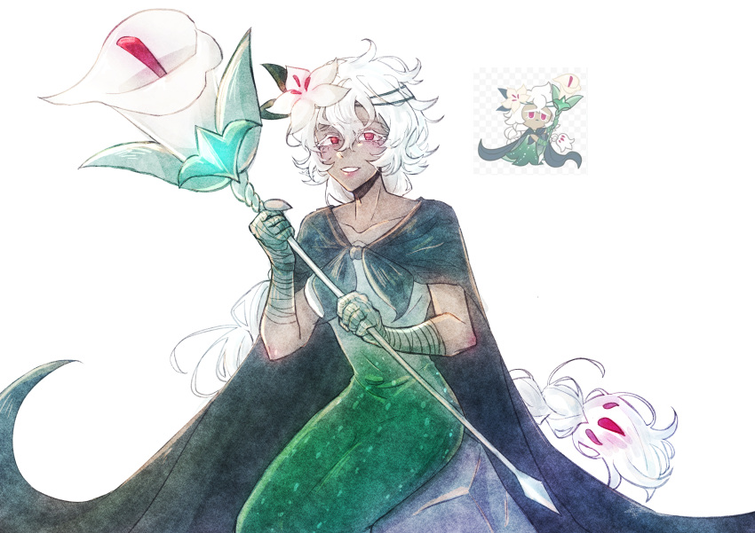 1girl, braid, cape, cookie_run, cookie_run:_kingdom, dress, flower, gloves