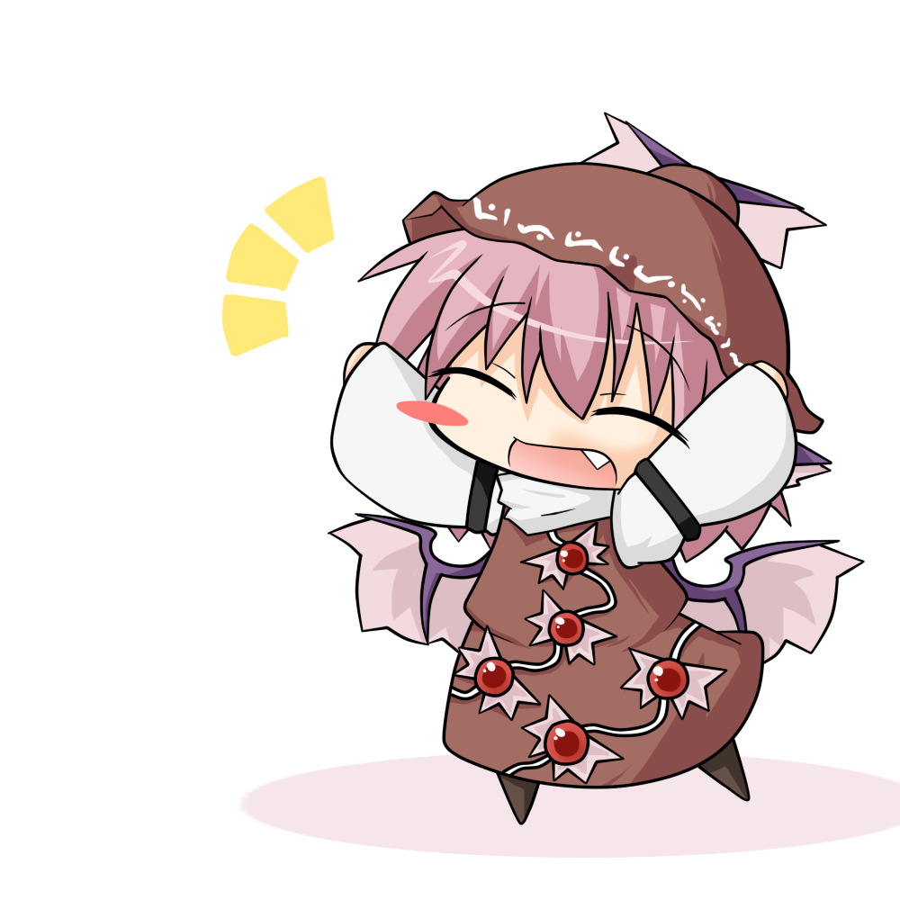 animal_ears, arms_up, bad_id, blush_stickers, brown_dress, bussyutaso, chibi, closed_eyes