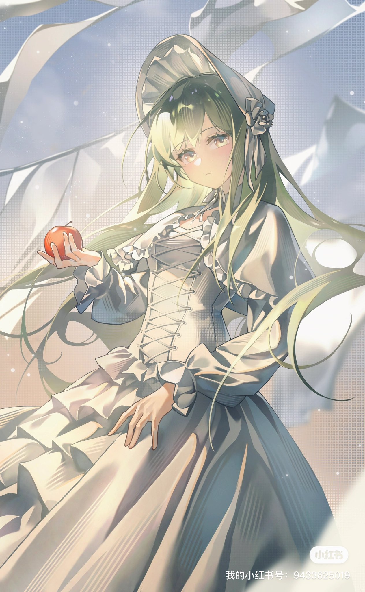 1girl, \||/, animate_(company), animate_cafe, apple, bang_dream!, bang_dream!_it's_mygo!!!!!, ben-day_dots