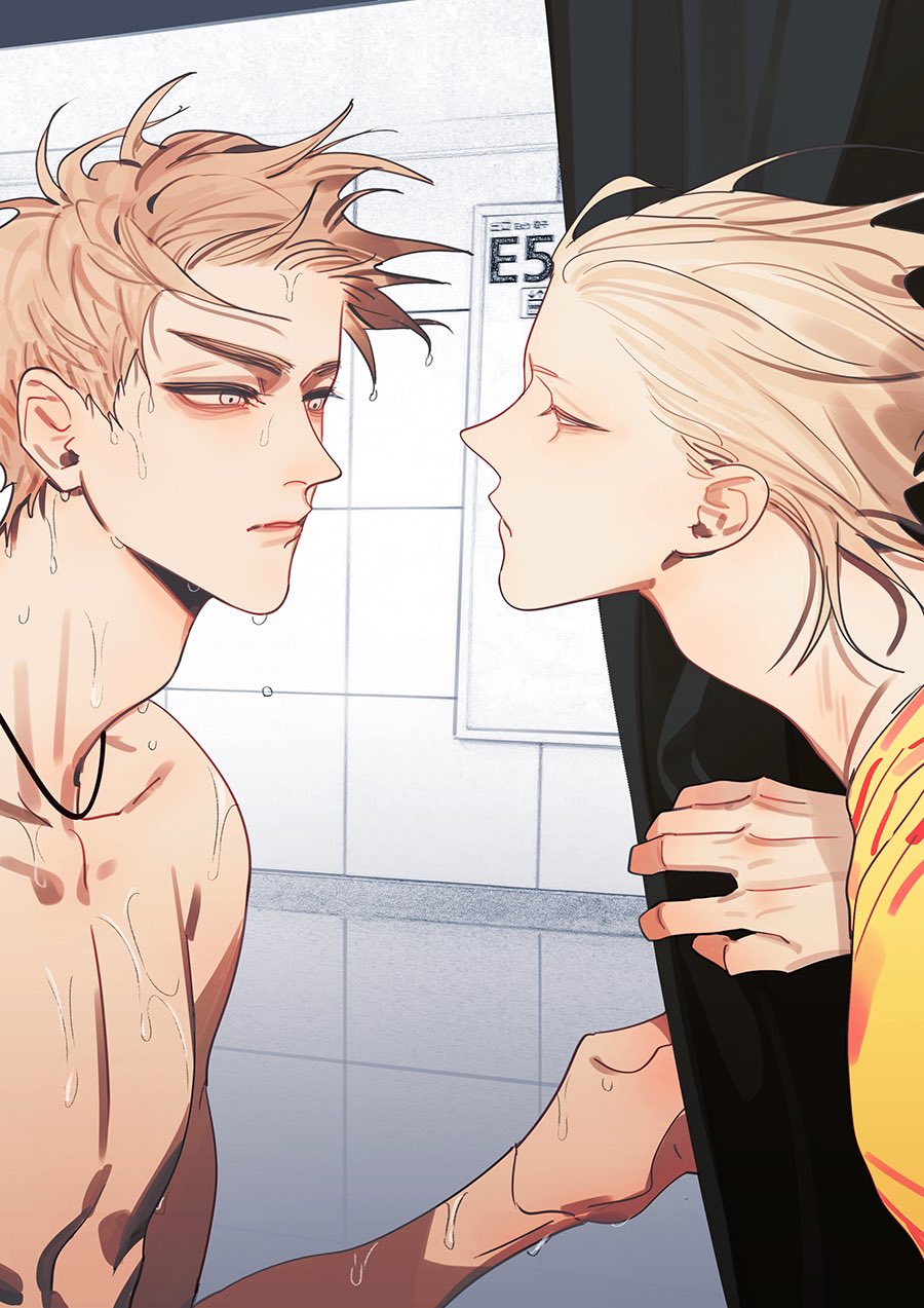 19_tian, 2boys, blonde_hair, closed_mouth, expressionless, hair_pulled_back, highres, implied_yaoi