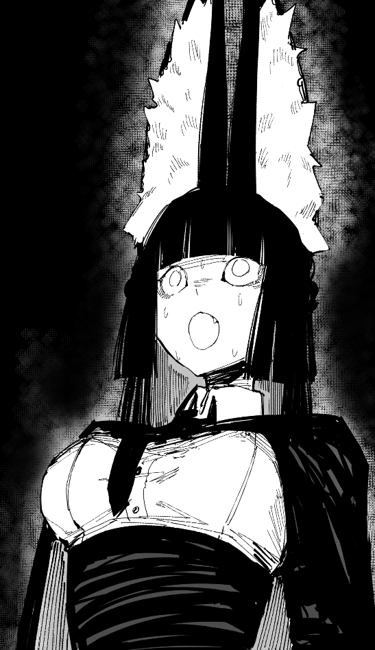 10_4_(10f0ur), 1girl, animal_ears, black_background, breasts, collared_shirt, fang, hoshimi_miyabi