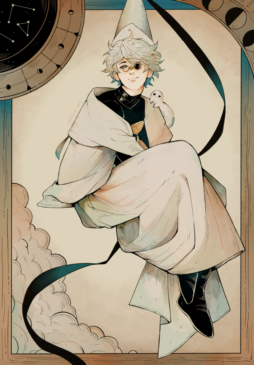 1boy, absurdres, aemilia_art, blue_eyes, brushbuddy, cloak, clouds, constellation