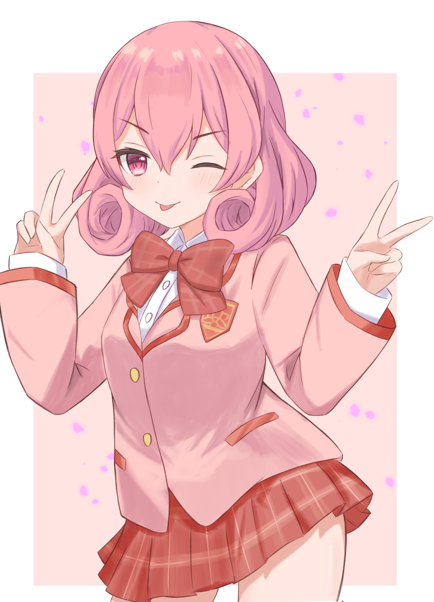 1717inamin, :p, absurdres, alternate_costume, blazer, bow, collared_shirt, curly_hair