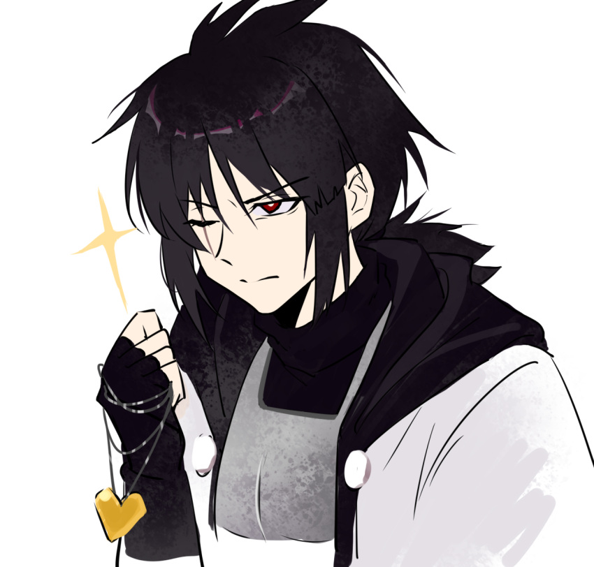 1boy, alternate_universe, antenna_hair, black_gloves, black_hair, black_hood, black_sweater, chinese_commentary