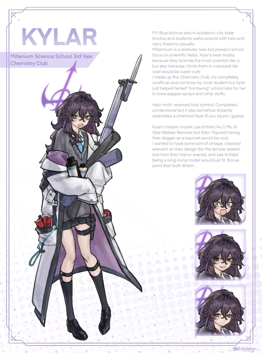 1girl, alternate_universe, black_hair, blue_archive, degrees_of_lewdity, green_eyes, gun, halo