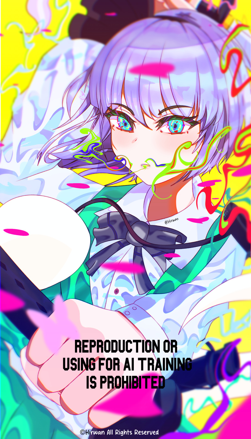 absurdres, black_bow, black_bowtie, bow, bowtie, breasts, bug, butterfly