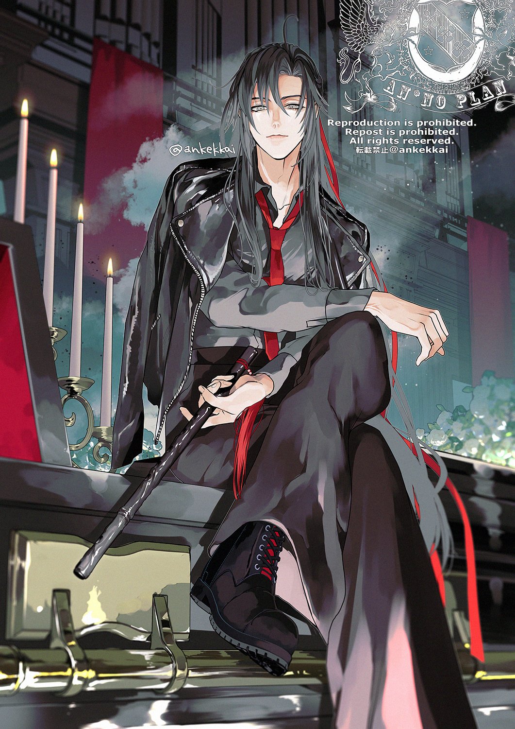 1boy, alternate_costume, alternate_universe, ankekkai, black_boots, black_hair, black_jacket, black_pants