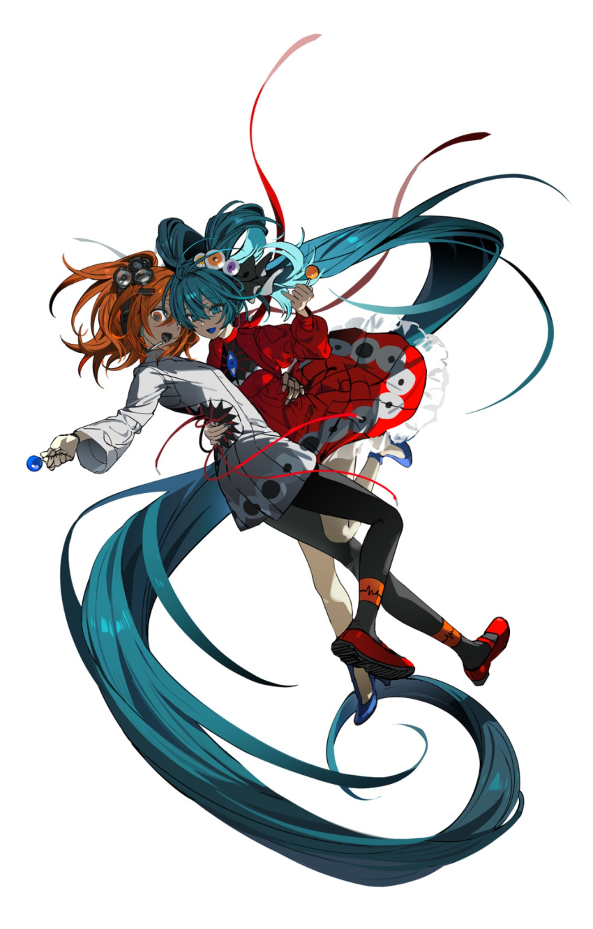 a.i._voice, adachi_rei, alternate_costume, aqua_hair, dress, full_body, hatsune_miku, highres
