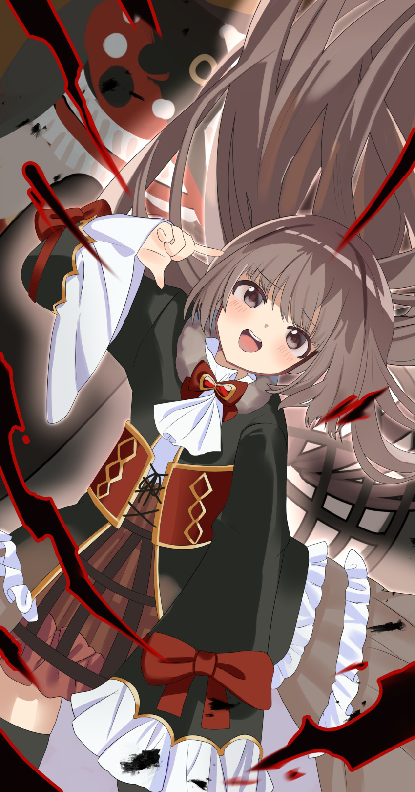 1girl, :d, absurdres, black_lightning, blush, bow, braid, brown_eyes