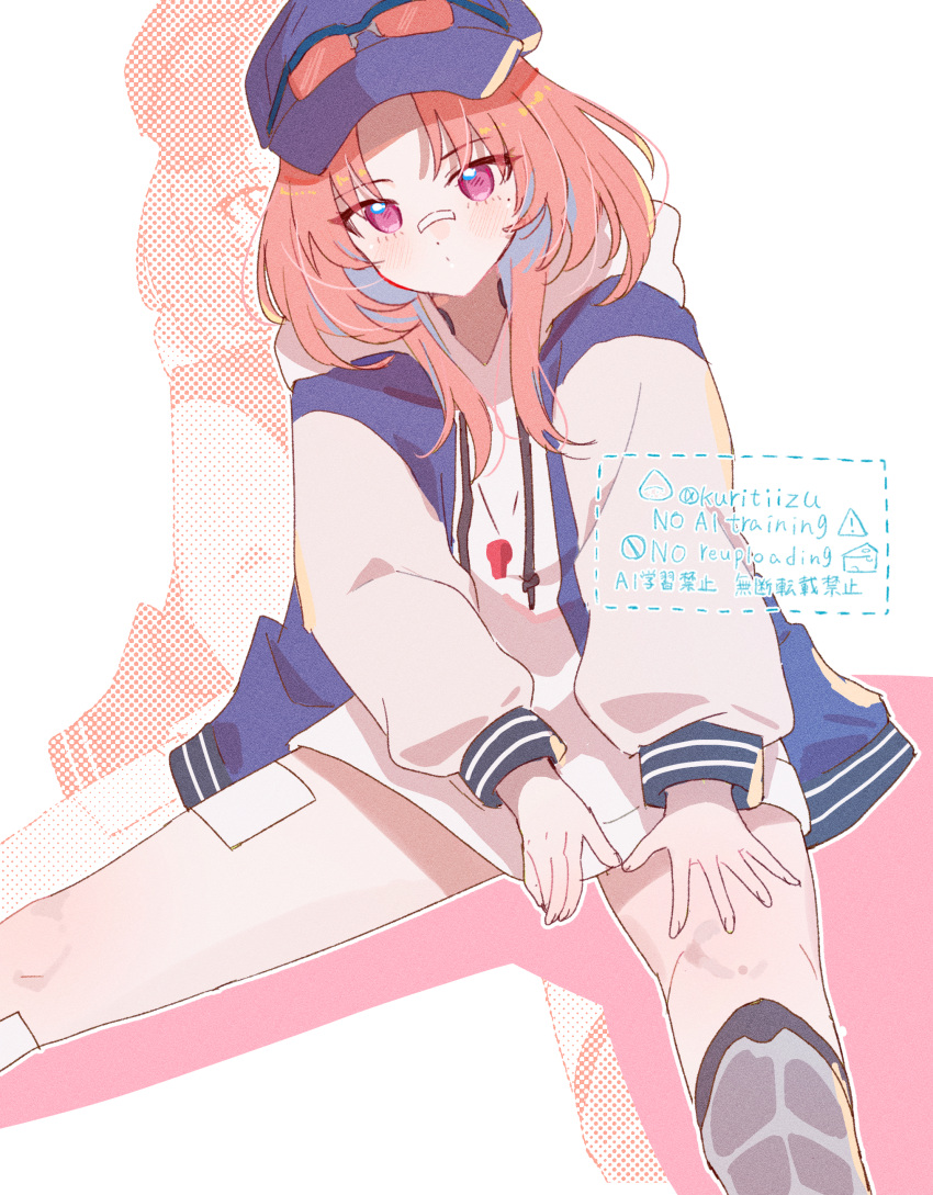 1girl, absurdres, artist_name, bandaid, bandaid_on_face, bandaid_on_nose, baseball_cap, blue_archive
