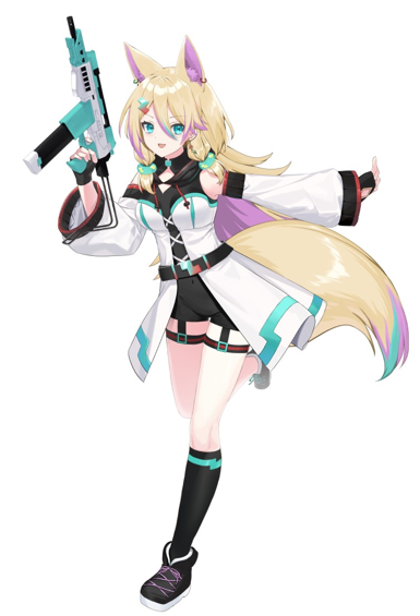 1girl, animal_ears, aqua_eyes, aqua_hair, belt, black_belt, black_shoes, black_socks