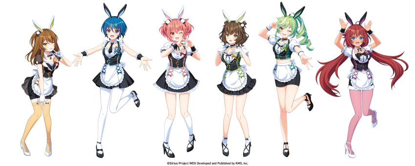 5girls, absurdres, akiru_kamira, animal_ears, bare_shoulders, blue_eyes, blue_hair, blush