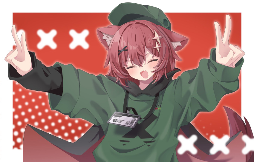 1girl, :d, ^_^, alternate_costume, animal_ear_fluff, animal_ears, ash_(vrchat), beret