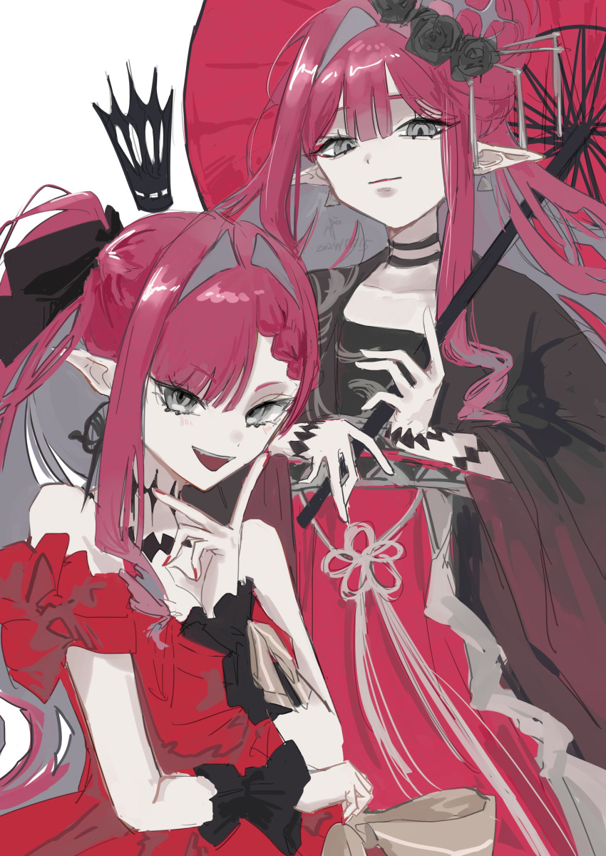 1girl, absurdres, baobhan_sith_(dream_portrait)_(fate), baobhan_sith_(exhibition_attire)_(fate), baobhan_sith_(fate), baobhan_sith_(swimsuit_pretender)_(third_ascension)_(fate), black_kimono, crown