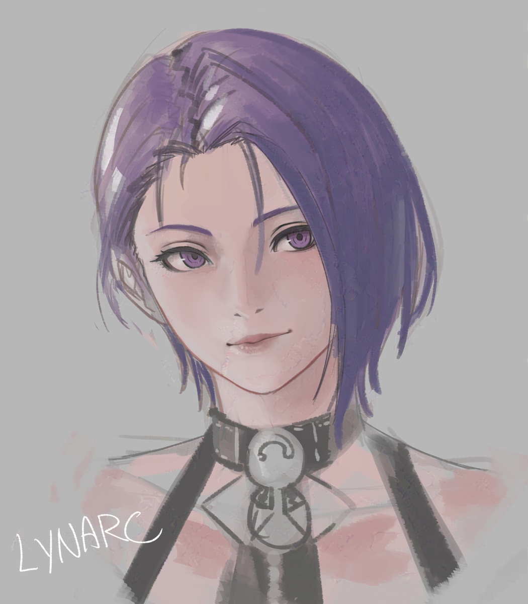1girl, artist_name, bare_shoulders, choker, collarbone, fire_emblem, fire_emblem:_three_houses, grey_background