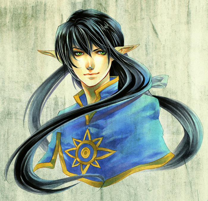 bust, ecthelian, elf, face, lips, long_hair, male, marker_(medium)