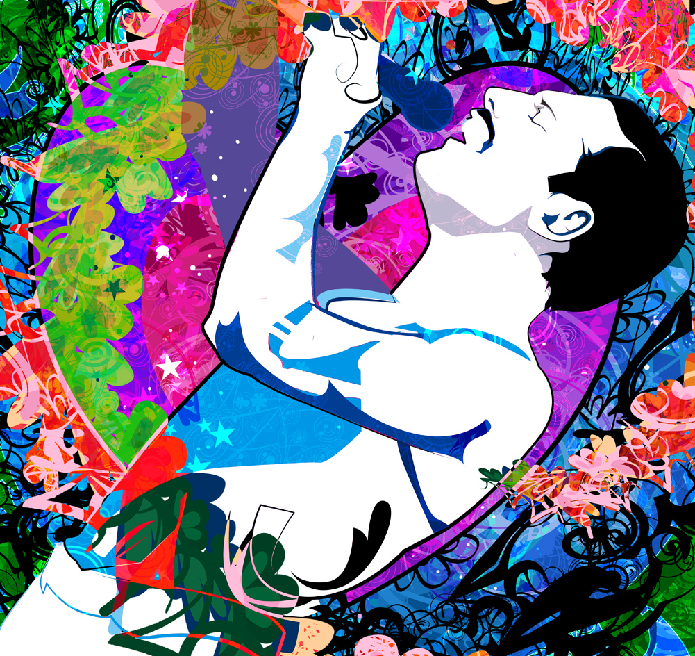 colorful, fabulous, facial_hair, freddie_mercury, kazaana, male, microphone, mustache