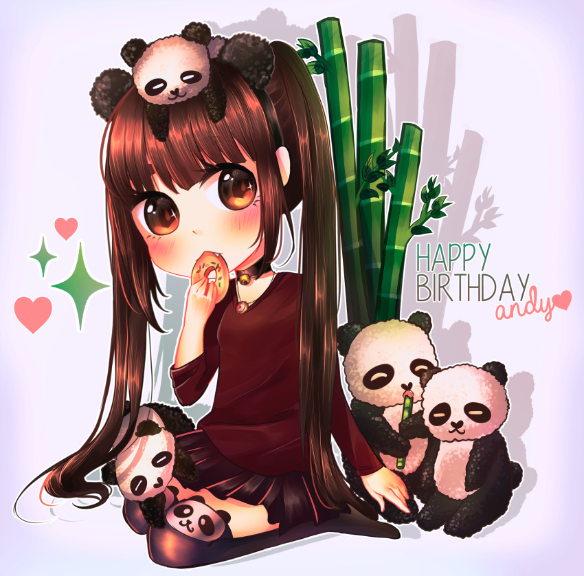 1girl, absurdres, animal_ear_hairband, animal_ears, animal_on_head, animal_print, bamboo, bear_print