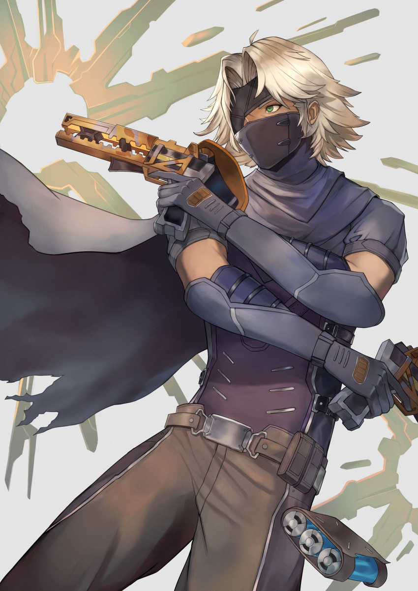 1boy, absurdres, belt, black_cape, blonde_hair, brown_pants, cape, commentary