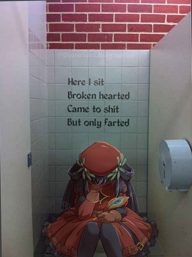 1girl, bathroom, dante_alighieri_(hell_maiden), diana_sora, dress, facepalm, gloves, hell_maiden