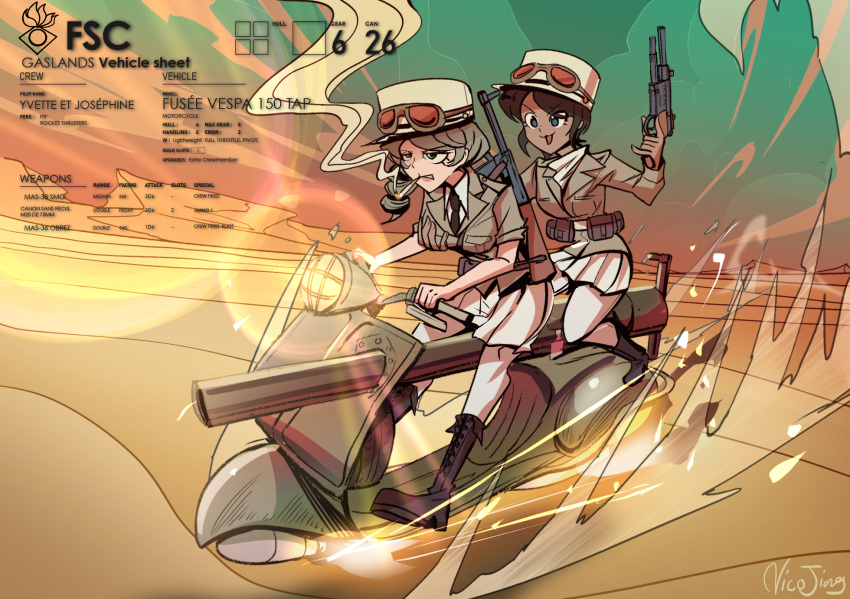 2girls, bolt_action, cigarette, cold_war, desert, france, french_army, gun