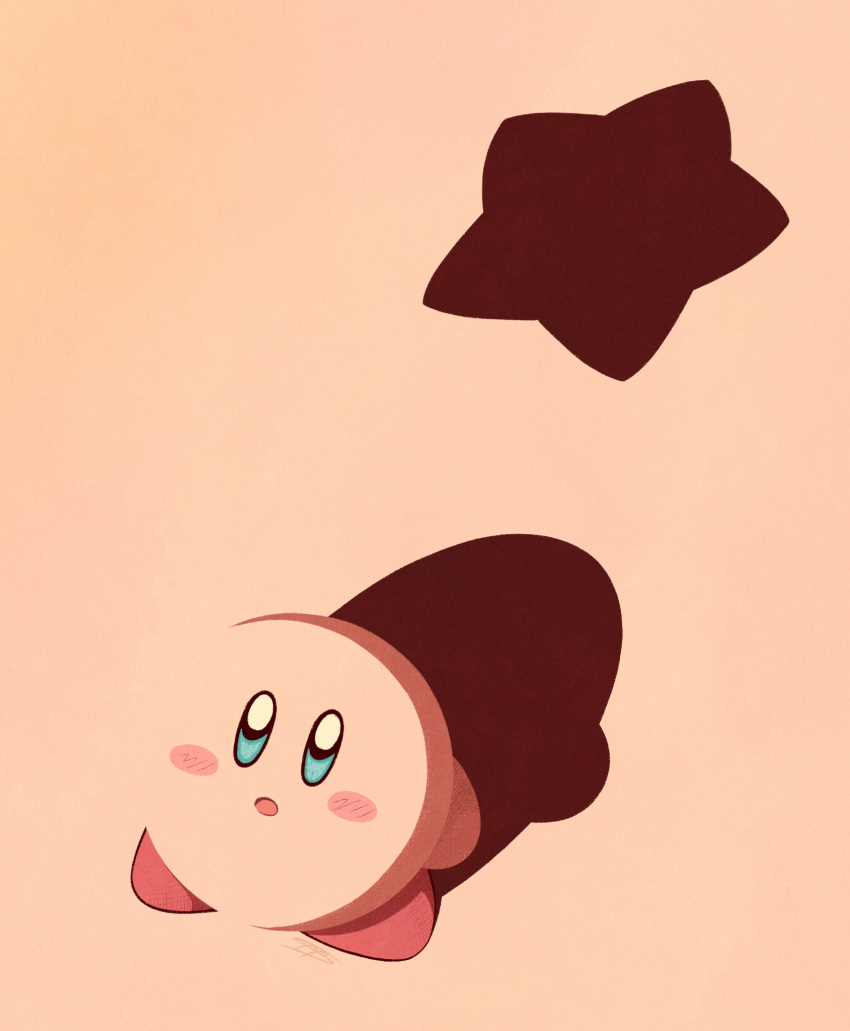 1other, blending, blue_eyes, highres, kirby, kirby_(series), looking_at_viewer, no_humans, open_mouth, parted_lips, pink_background, shadow, simple_background, solo, star_(symbol), syooooyoooo