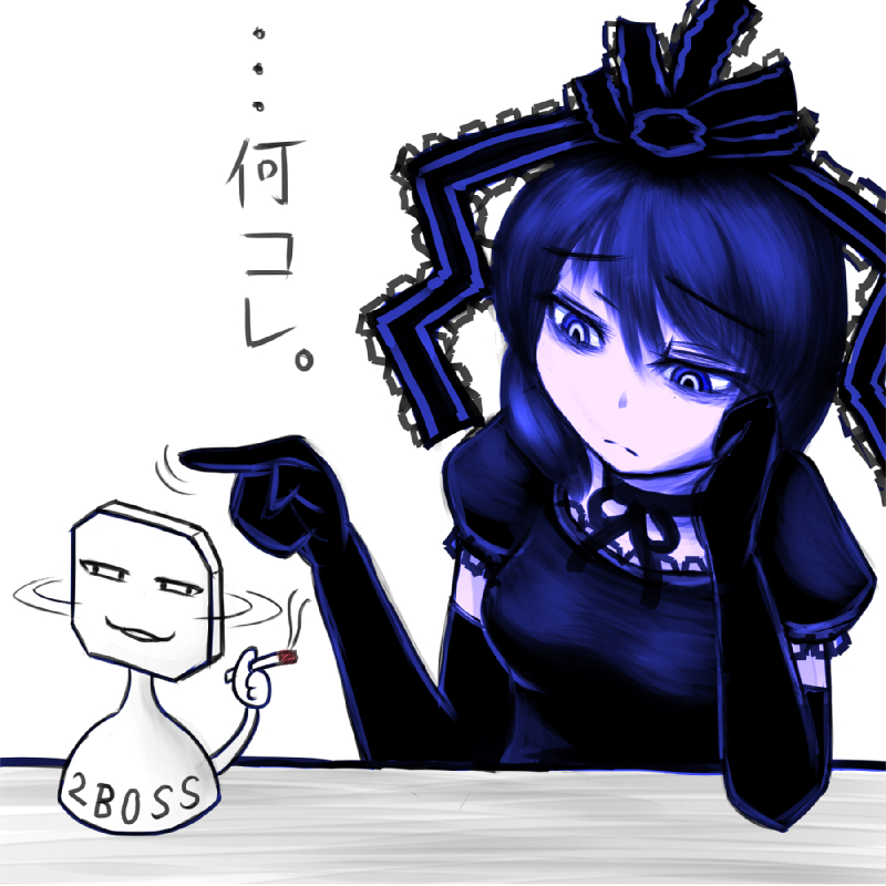 alternate_color, blue_eyes, blue_hair, choker, cigarette, dsk, elbow_gloves, gloves