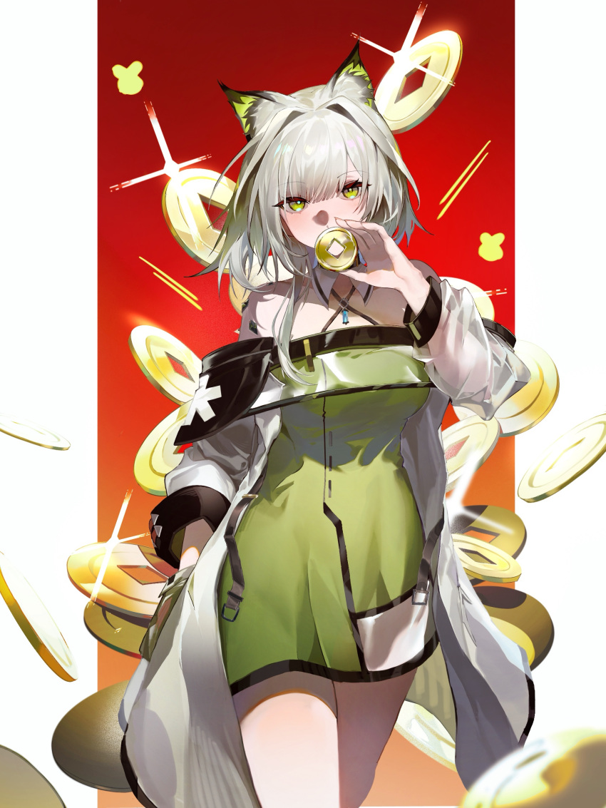 1girl, absurdres, animal_ears, arknights, bare_shoulders, breasts, cat_ears, cat_girl
