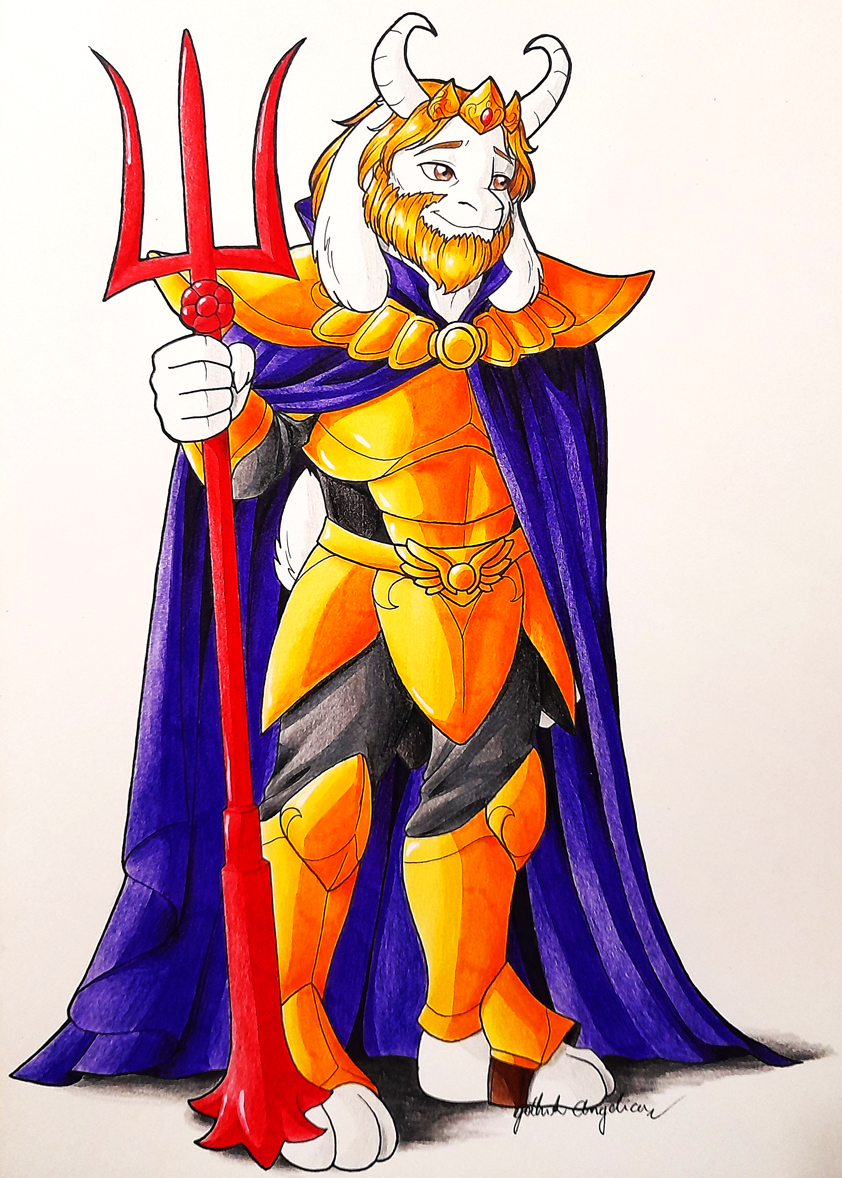 1boy, 2021, 2d, animal_ears, anthro, armor, artist_name, asgore_dreemurr