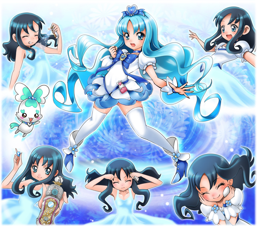 1041_(toshikazu), blue_eyes, blue_hair, bow, choker, closed_eyes, coffret, coffret_(heartcatch_precure!)