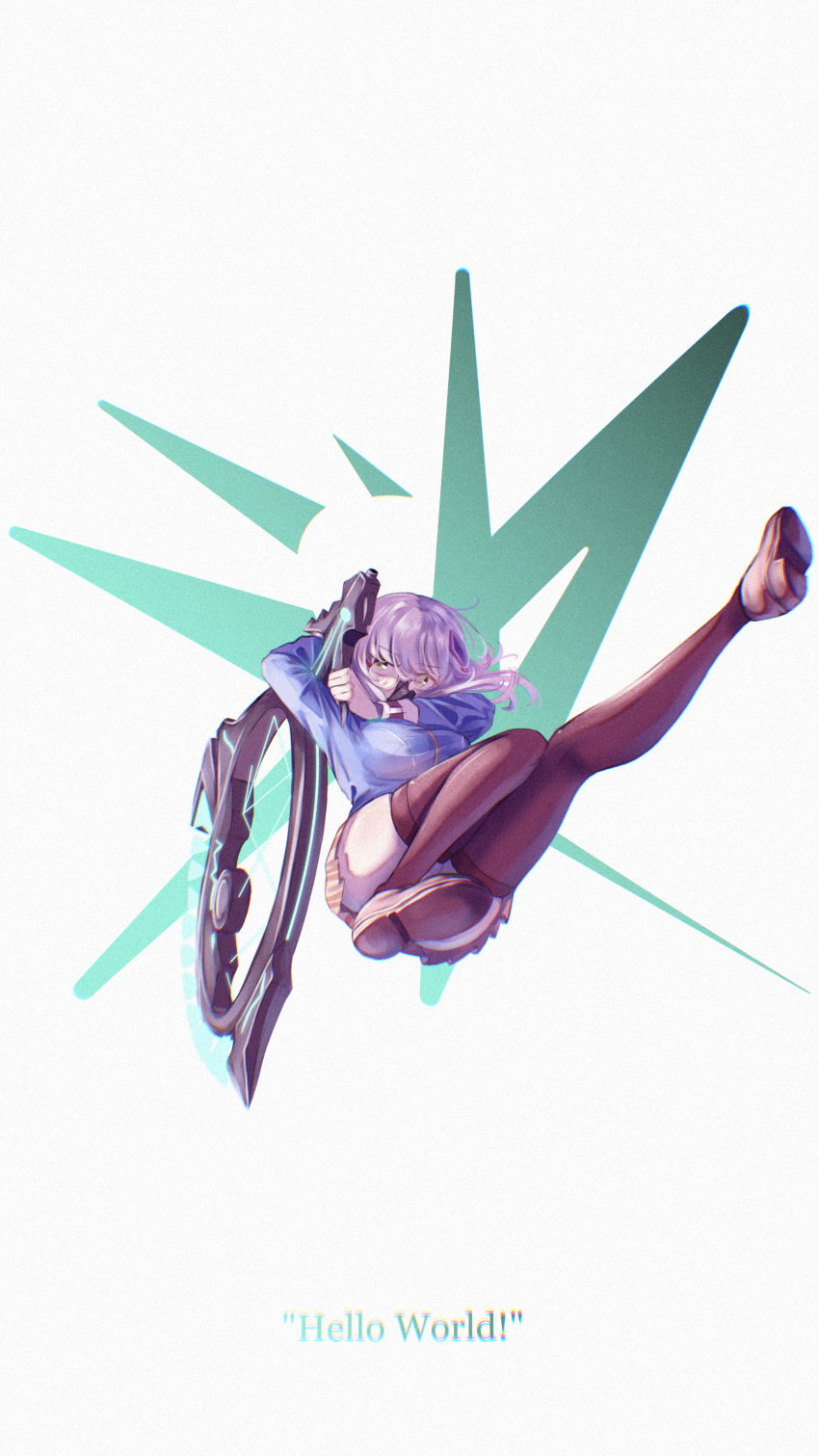 1girl, absurdres, black_thighhighs, convenient_censoring, glasses, green_eyes, grey_hair, hair_ornament