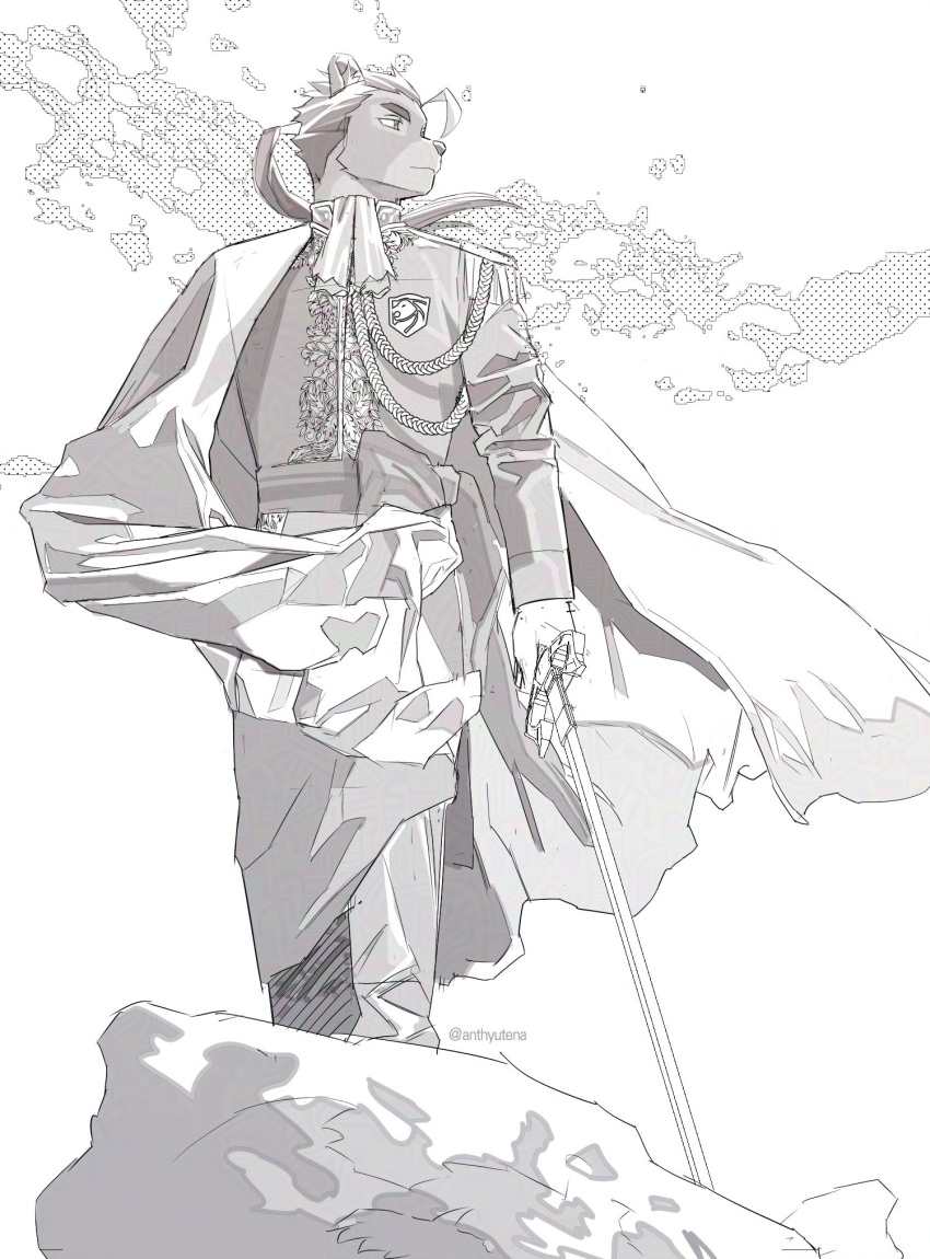1boy, animal_ears, another_eidos-r, artist_name, ascot, cape, closed_mouth, commentary_request