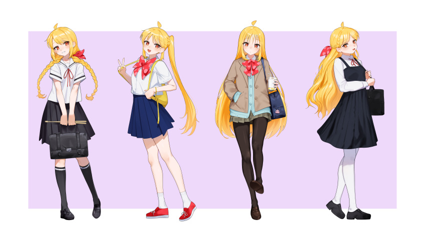 1girl, absurdres, ahoge, black_pantyhose, black_socks, blazer, blonde_hair, bocchi_the_rock!