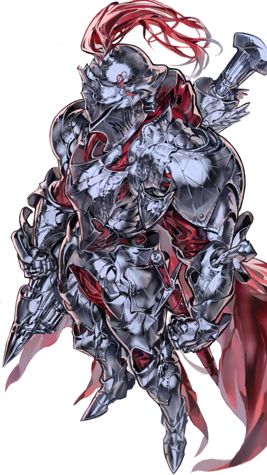 1other, absurdres, armor, armored_boots, boots, cape, covered_eyes, from_above