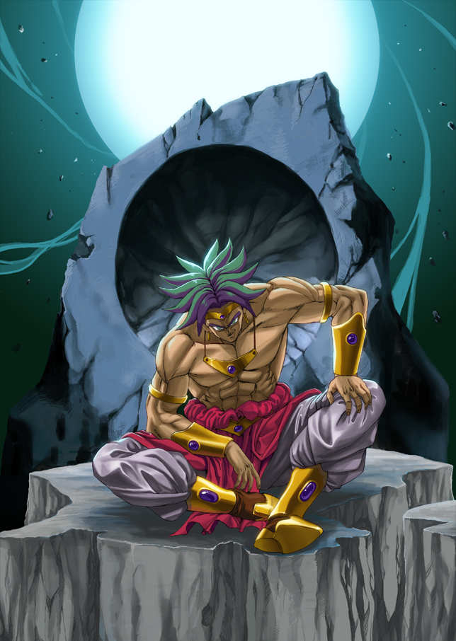 1boy, abs, armlet, baggy_pants, belt, boots, broly_(dragon_ball_z), circlet