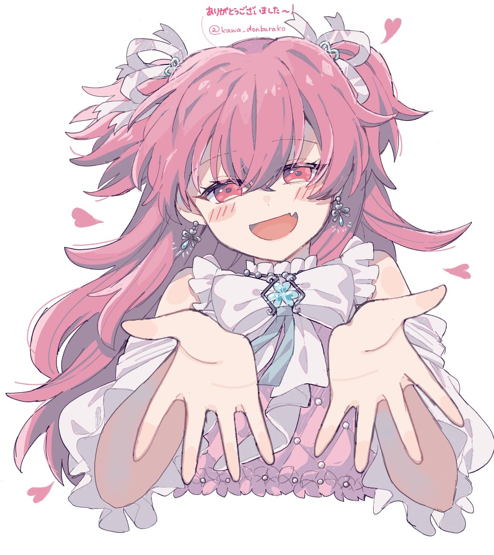 1girl, :d, blue_ribbon, blush_stickers, cheer_with_my_heart!_(project_sekai), clothing_cutout, clover_brooch, commentary_request