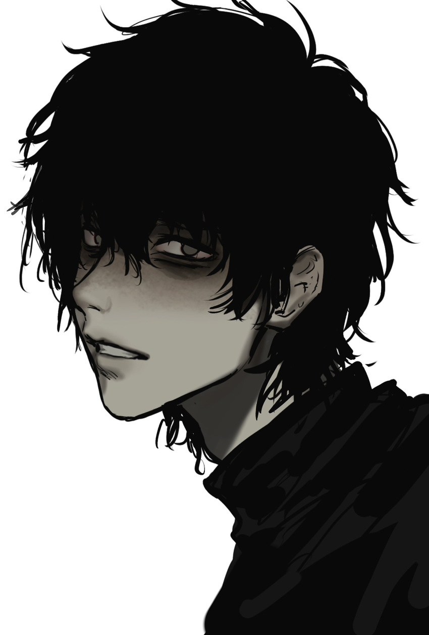 1boy, bags_under_eyes, black_hair, black_shirt, highres, lips, male_focus, original
