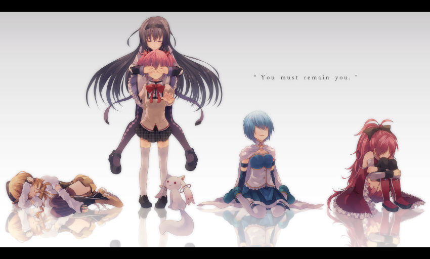 akemi_homura, bad_id, bad_reflection, covering, covering_eyes, covering_face, highres, kaname_madoka