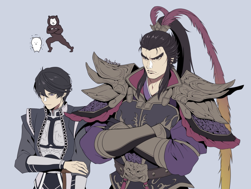animalization, armor, bear, black_gloves, black_hair, black_jacket, breastplate, brown_eyes