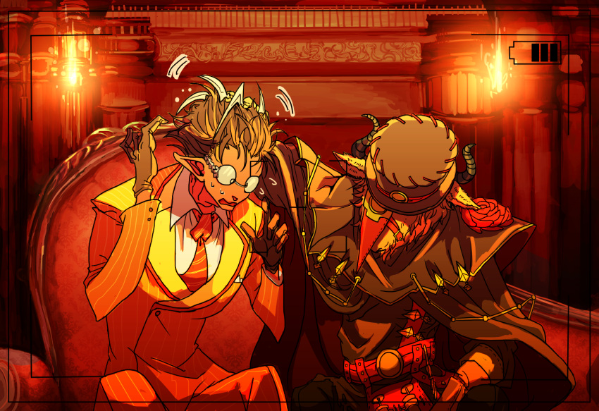 2boys, black_hair, dark-skinned_male, dark_skin, demiurge_(overlord), demon_boy, demon_tail, glasses