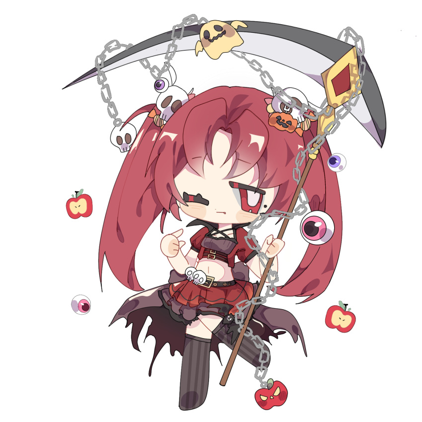 1girl, a_wuqi, alternate_costume, apple, bare_arms, belt, belt_buckle, black_belt