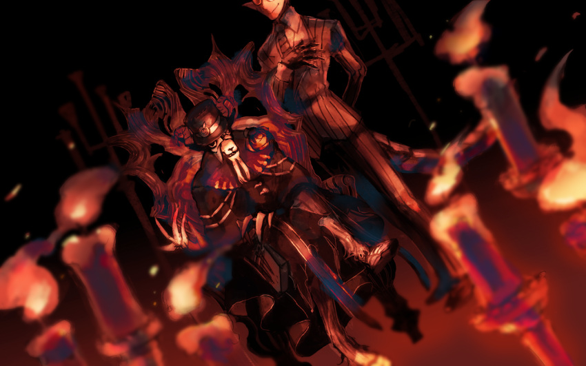 2boys, black_hair, dark-skinned_male, dark_background, dark_skin, demiurge_(overlord), demon_boy, demon_tail