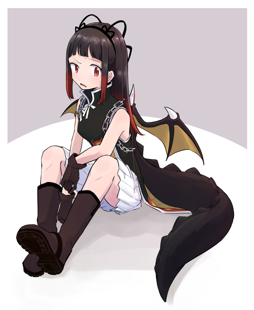 1girl, absurdres, annoyed, black_dress, black_gloves, black_hair, black_hairband, black_ribbon
