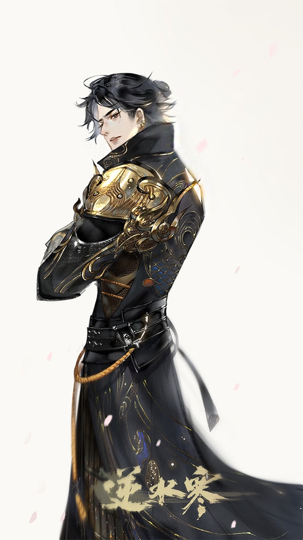 1boy, armor, asian, belt, black_belt, black_eyes, black_hair, black_hanfu