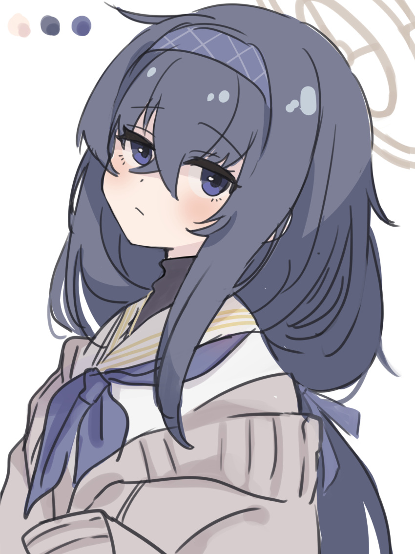 ..., 1girl, black_hair, blue_archive, blue_eyes, blue_neckerchief, blush, brown_halo