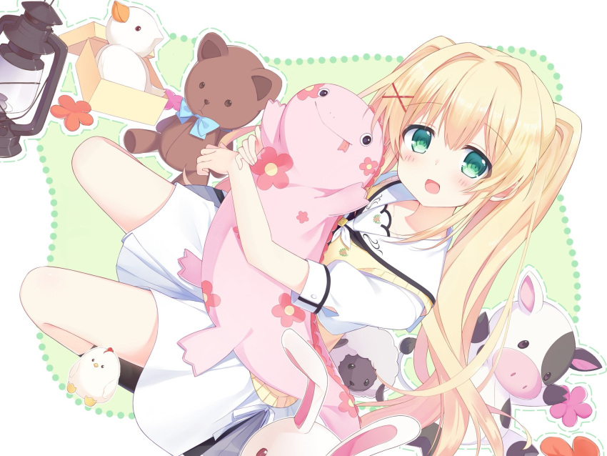 1girl, :d, blonde_hair, blue_bow, blue_bowtie, blush, bow, bowtie